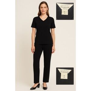 Misook Knit Set‎ Top XS & Pants S Black 2 Piece Korea Travel Stretch Classic